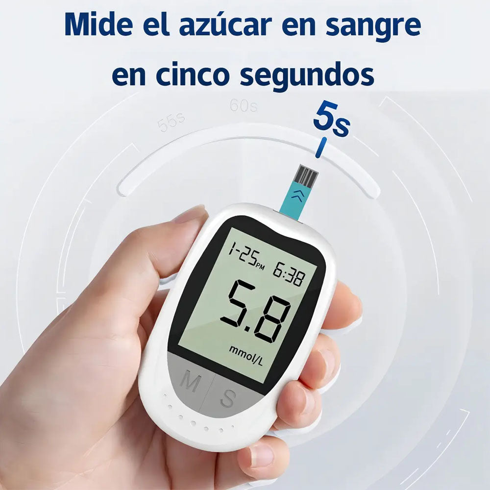 Glucómetro con 50 tiras reactivas y 50 lancetas