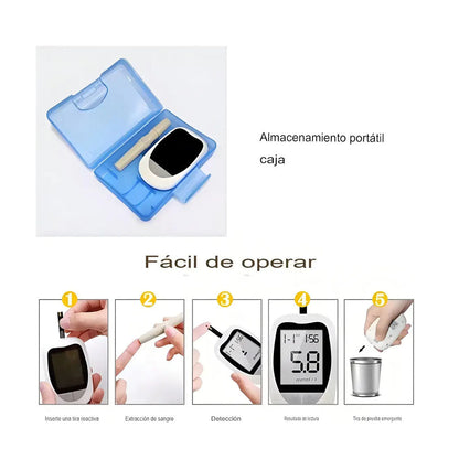Glucómetro con 50 tiras reactivas y 50 lancetas