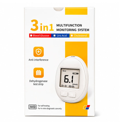 Monitor de salud 3 en1 glucosa, ácido úrico y colesterol